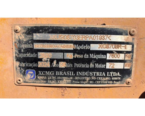 Foto de RETROESCAVADEIRA XCMG, XC870BR-I AMARELA, ANO 2024, Nº DE IDENT: XUG08703ERPA01937, NO ESTADO EM QUE SE ENCONTRA.