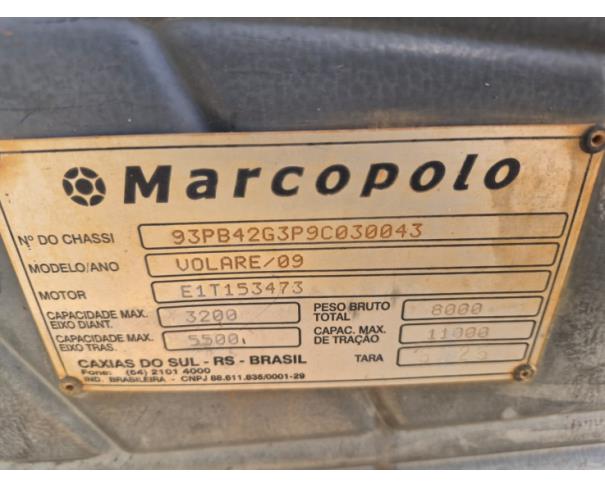 Foto de ONIBUS MARCOPOLO/VOLARE V8L ESC, DIESEL, AMARELA, 2009/2009, CHASSI: 93PB42G3P9C030043, RENAVAM:00150805071, NO ESTADO EM QUE SE ENCONTRA.