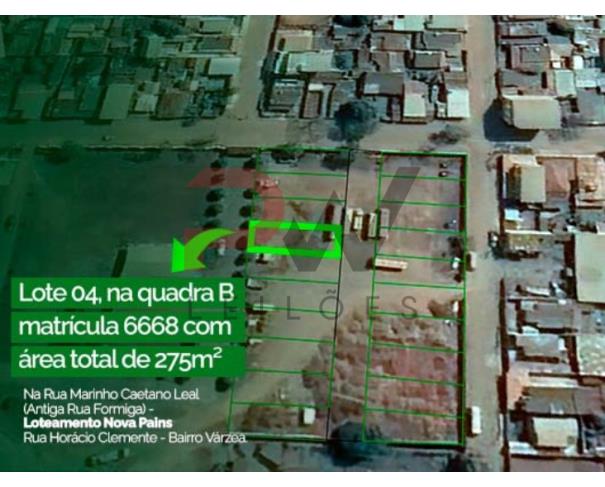 Foto de LOTE 04 - QUADRA B - MATRICULA 6668 - 275 M², Rua Marinho Caetano Leal (Antiga Rua Formiga) - Loteamento Nova Pains - Rua Horácio Clemente - Bairro Várzea, Pains/MG, NO ESTADO EM QUE SE ENCONTRA.