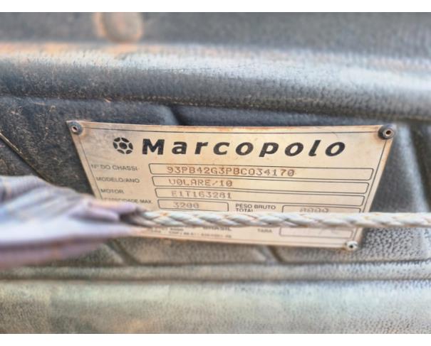 Foto de ONIBUS  MARCOPOLO/VOLARE V8L ESC, DIESEL, AMARELA, 2010/2011, CHASSI: 93PB42G3PBC034170, RENAVAM: 00265077621, NO ESTADO EM QUE SE ENCONTRA. 